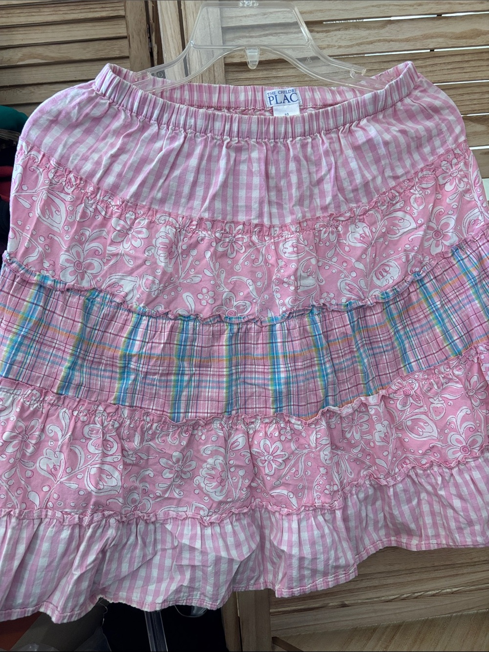 The Children's Place Pink Tiered Plaid & Floral A-Line Skirt 10